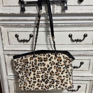 Leopard Print Shoulder Bag with Black Accents